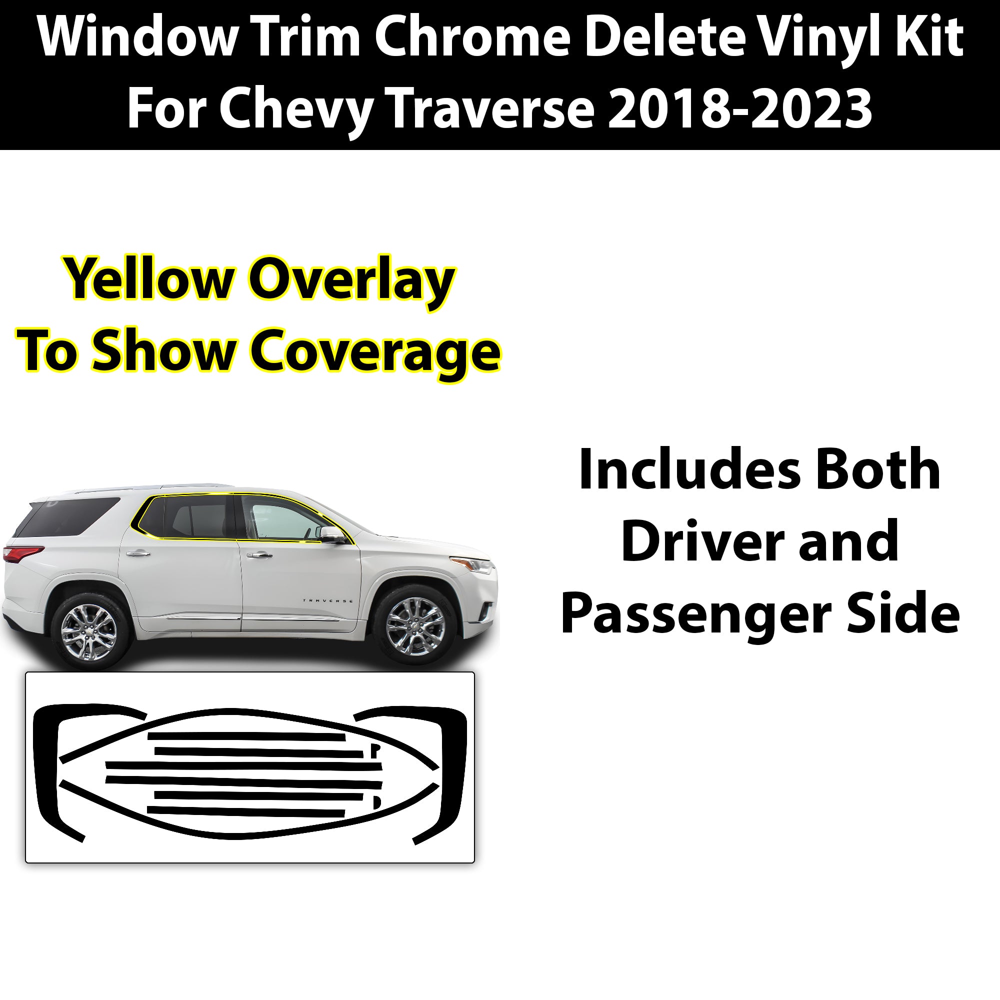 Vinyl Chrome Delete Sides Front Bumper Trim Blackout Decal Stickers Fits Chevy Traverse 2018 - 2023 - Bogar Tech Designs