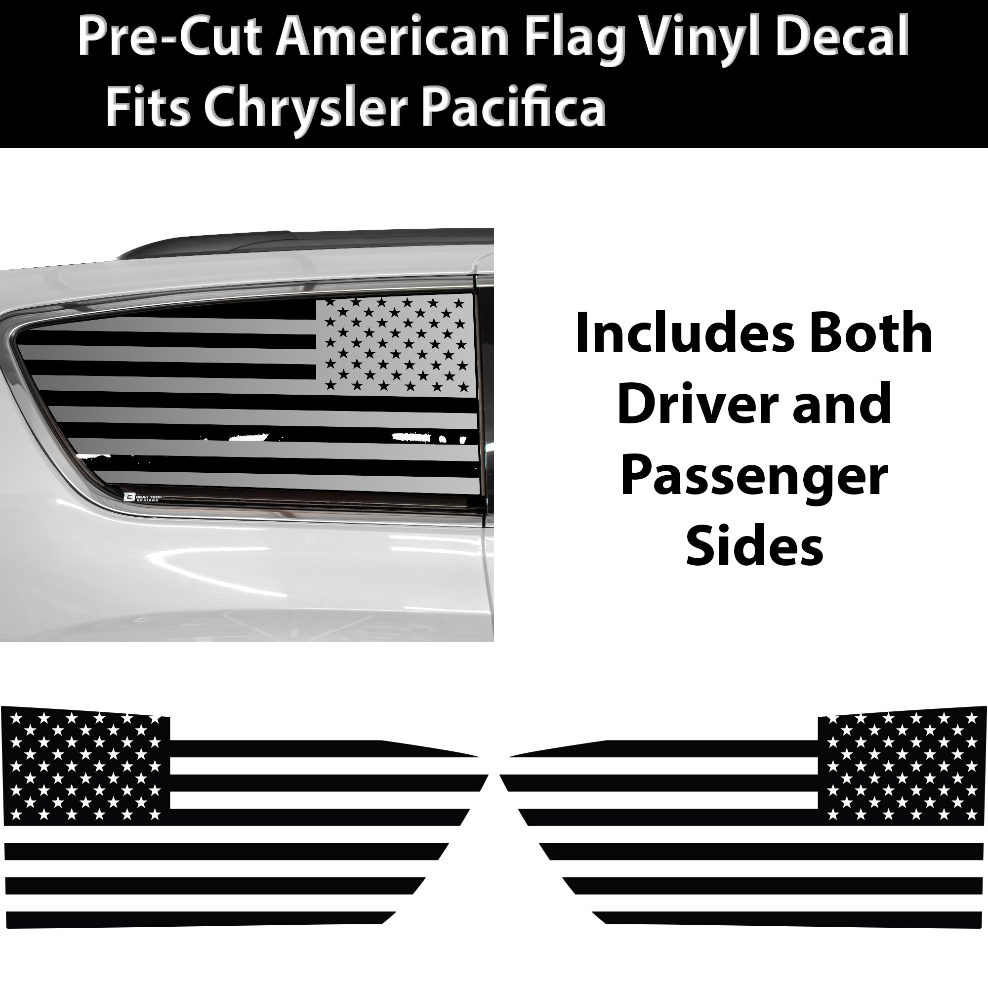 Quarter Window American Flag Vinyl Decal Stickers Fits Chrysler Pacifica 2017 - 2025 - Bogar Tech Designs
