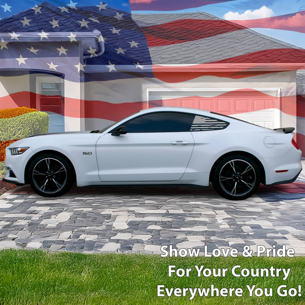 Precut Quarter Window American Flag Decal Stickers Fits Ford Mustang 2015 - 2023 - Bogar Tech Designs