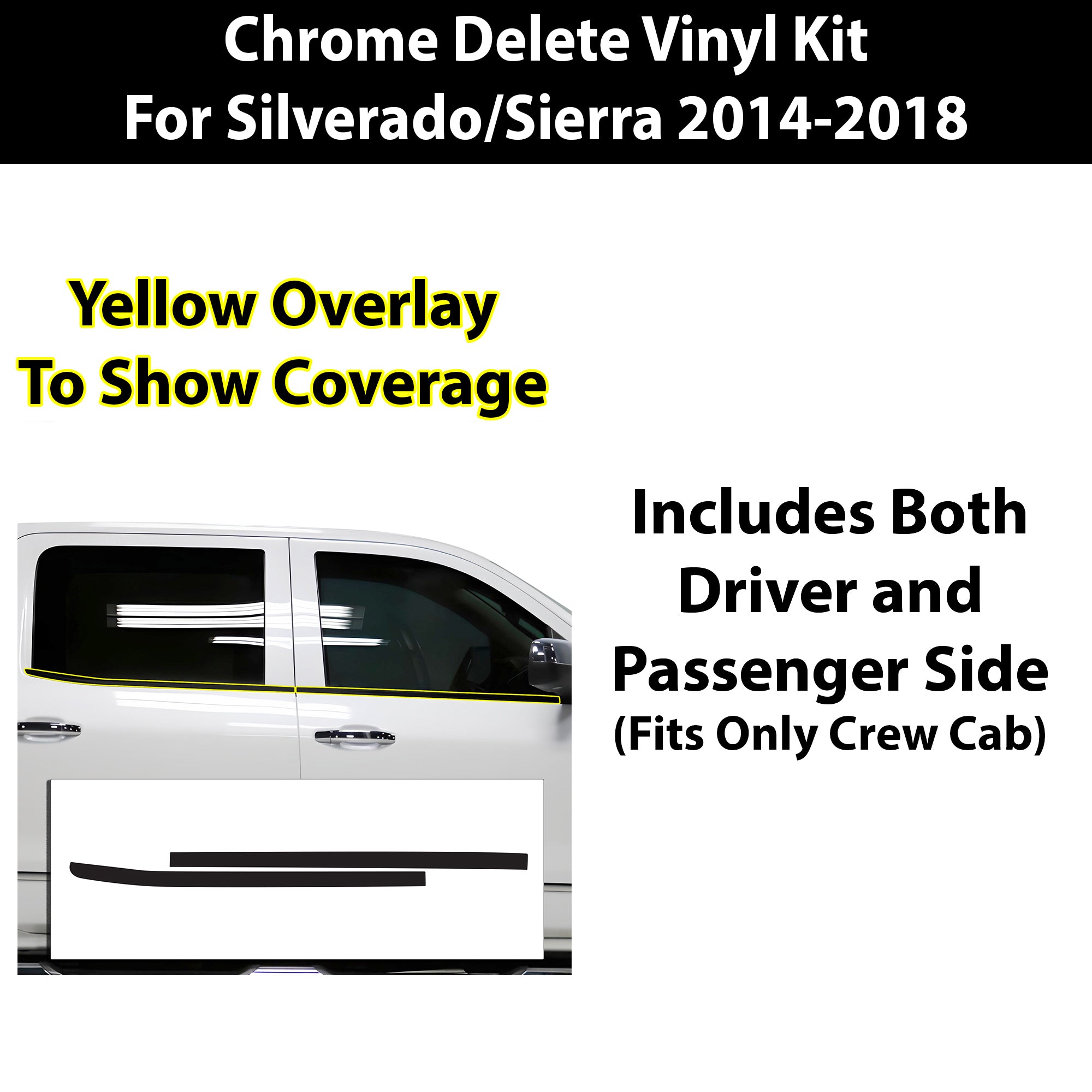 Vinyl Chrome Delete Grille Side Window Rear Blackout Decal Stickers Overlay Film Fits Chevy Silverado 1500 2014 - 2018 - Bogar Tech Designs