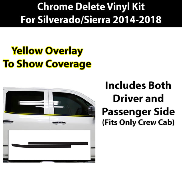 Vinyl Chrome Delete Grille Side Window Rear Blackout Decal Stickers Overlay Film Fits Chevy Silverado 1500 2014-2018