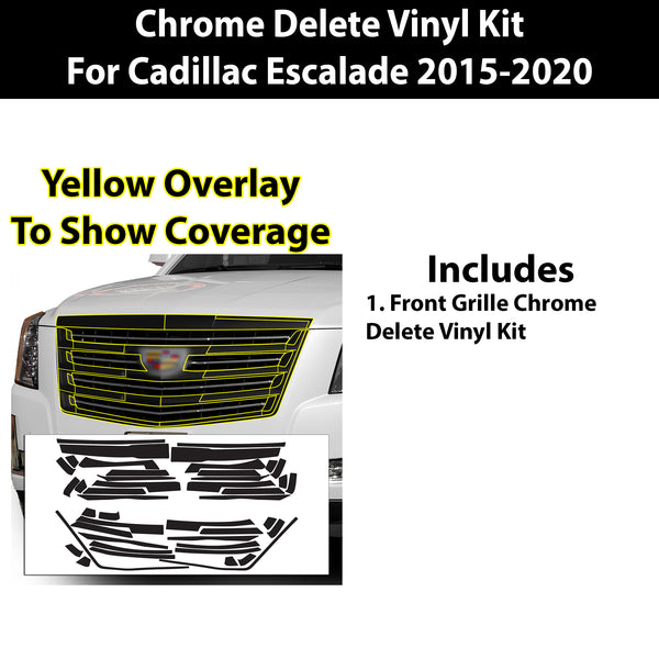 Vinyl Chrome Delete Grille Side Window Rear Blackout Decal Stickers Overlay Film Fits Cadillac Escalade 2015-2020