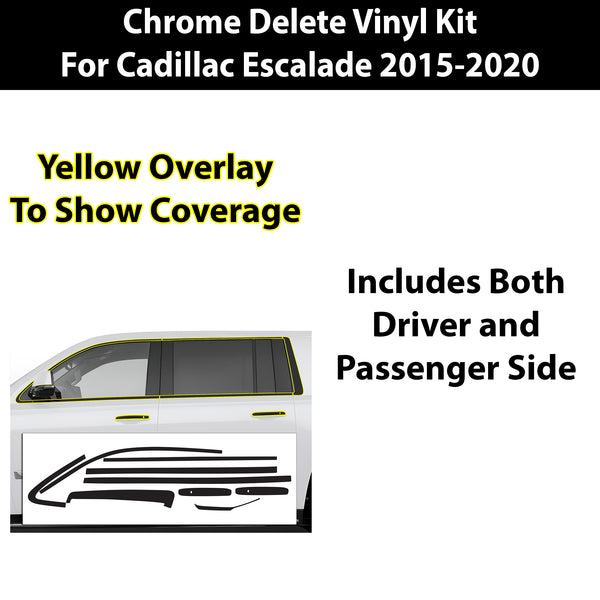 Vinyl Chrome Delete Grille Side Window Rear Blackout Decal Stickers Overlay Film Fits Cadillac Escalade 2015-2020