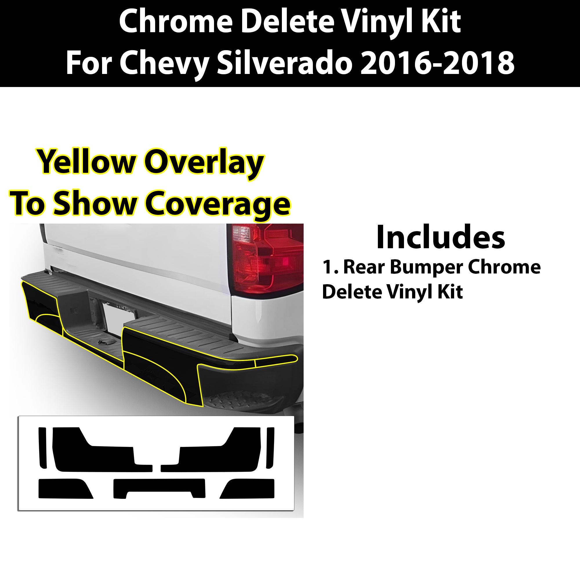 Chevy Silverado 1500 2014-2018 Blackout Chrome Delete Kit - Precut Gloss Black Vinyl Overlays