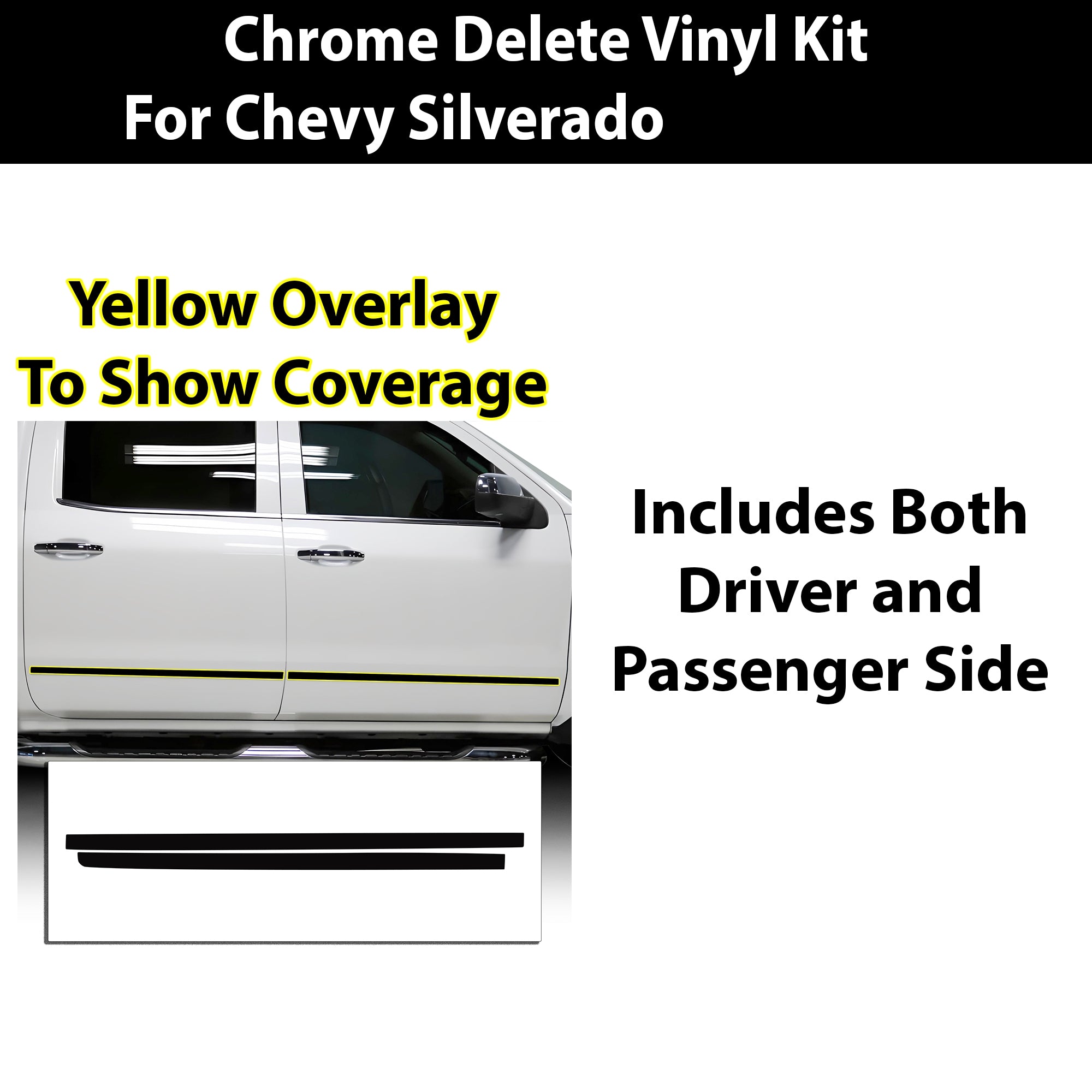 Vinyl Chrome Delete Grille Side Window Rear Blackout Decal Stickers Overlay Film Fits Chevy Silverado 1500 2014 - 2018 - Bogar Tech Designs