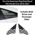 Quarter Window American Flag Vinyl Decal Stickers Fits Honda Civic Sedan 2016-2021