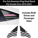 Quarter Window American Flag Vinyl Decal Stickers Fits Honda Civic Sedan 2016-2021