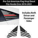 Quarter Window American Flag Vinyl Decal Stickers Fits Honda Civic Sedan 2016-2021