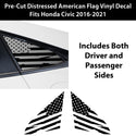 Quarter Window American Flag Vinyl Decal Stickers Fits Honda Civic Sedan 2016-2021