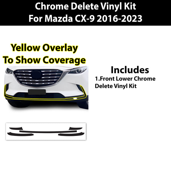 Vinyl Chrome Delete Wheel Rim Front Grille Trim Blackout Decal Stickers Overlay Film Fits Mazda CX-9 2016-2023