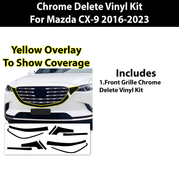 Vinyl Chrome Delete Wheel Rim Front Grille Trim Blackout Decal Stickers Overlay Film Fits Mazda CX-9 2016-2023