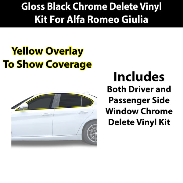 Alfa Romeo Giulia 2016-2026 Blackout Chrome Delete Kit - Precut Gloss Black Vinyl Overlays