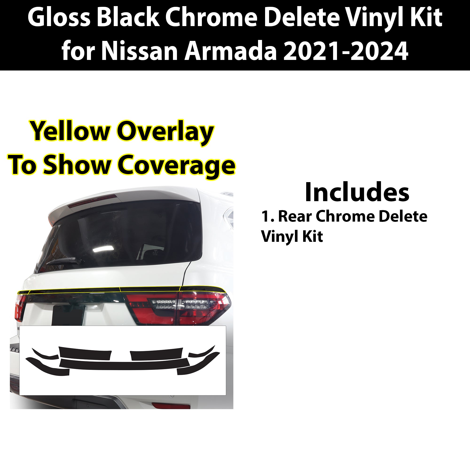 Vinyl Chrome Delete Grille Side Window Rear Blackout Decal Stickers Overlay Film Fits Nissan Armada 2017 - 2024 - Bogar Tech Designs