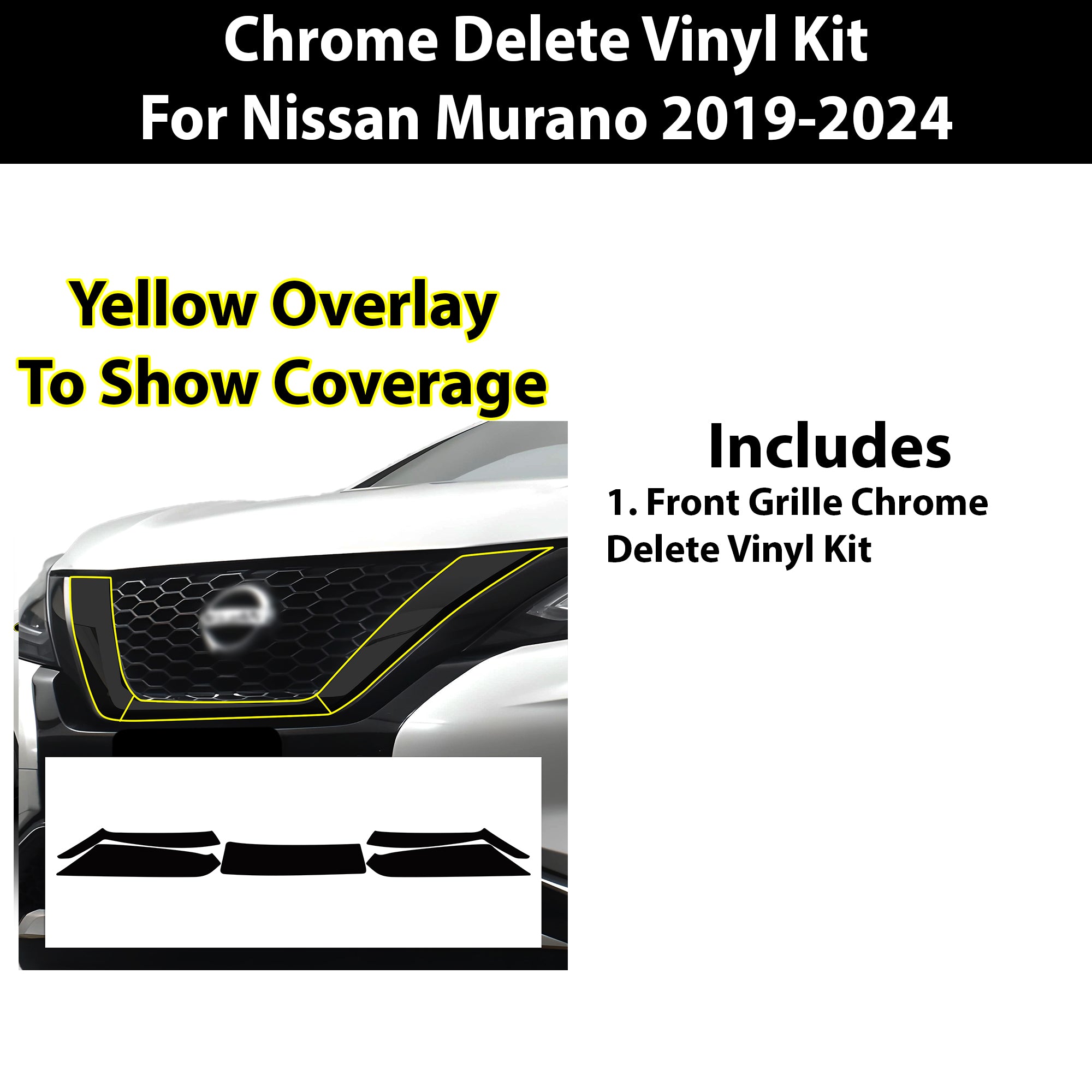 Vinyl Chrome Delete Grille Side Window Rear Blackout Decal Stickers Overlay Film Fits Nissan Murano - Bogar Tech Designs