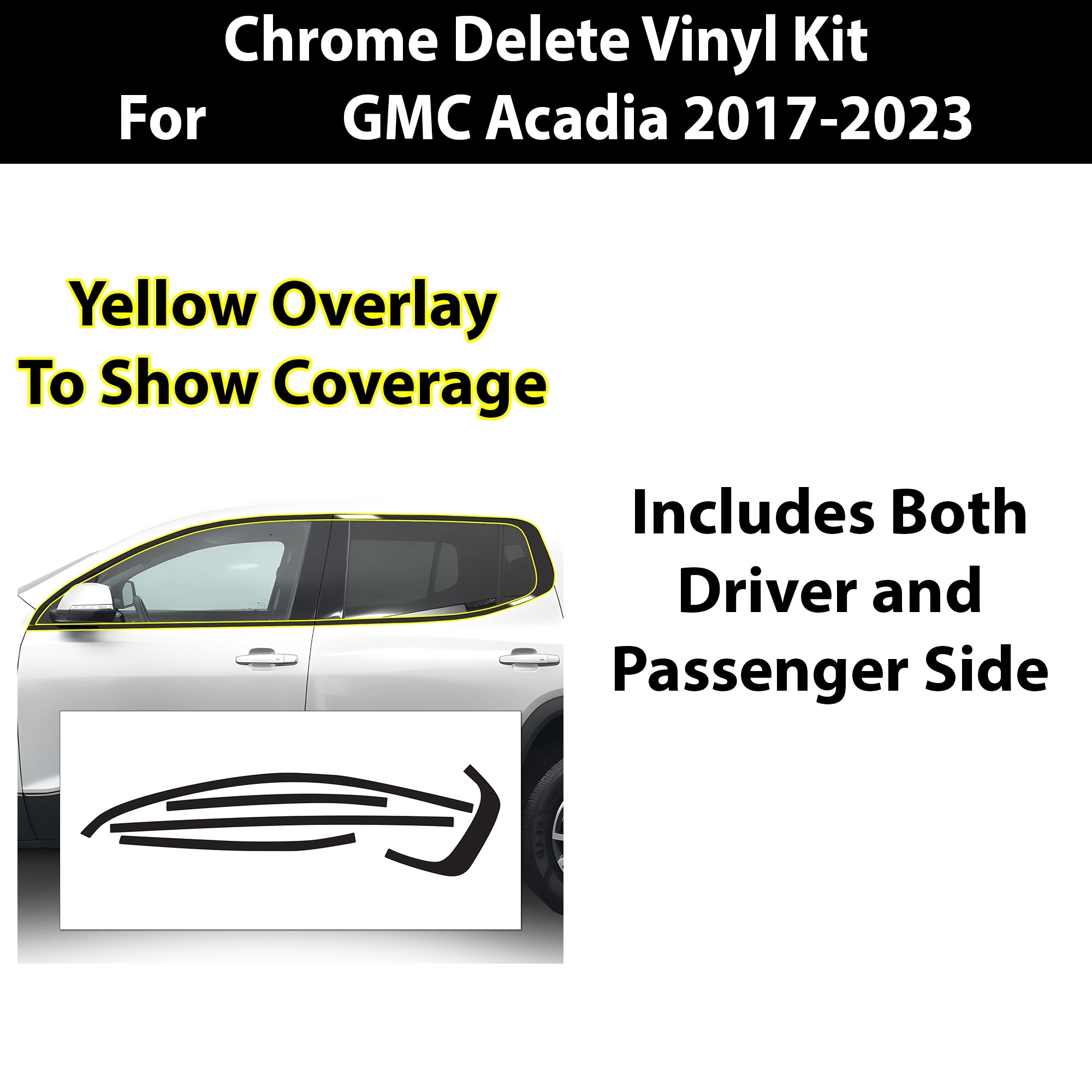 Vinyl Chrome Delete Grille Side Window Blackout Decal Stickers Overlay Film Fits GMC Acadia 2017 - 2023 - Bogar Tech Designs