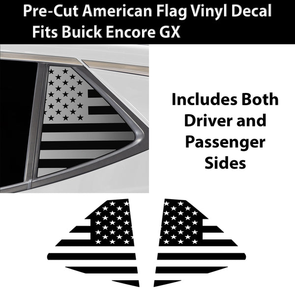 American Flag Quarter Window Decal for Buick Encore GX 2020-2026 – Precut Matte Black Vinyl