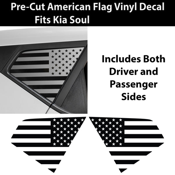 Quarter Window American Flag Vinyl Decal Stickers Fits Kia Soul 2020 - 2025 - Bogar Tech Designs