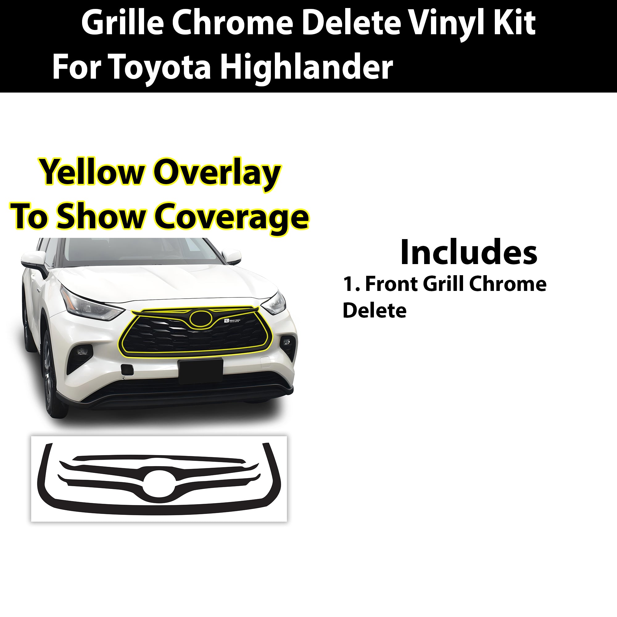 Vinyl Chrome Delete Sides Front Rear Bumper Trim Blackout Decal Stickers Overlay Film Fits Toyota Highlander 2020 - 2025 - Bogar Tech Designs