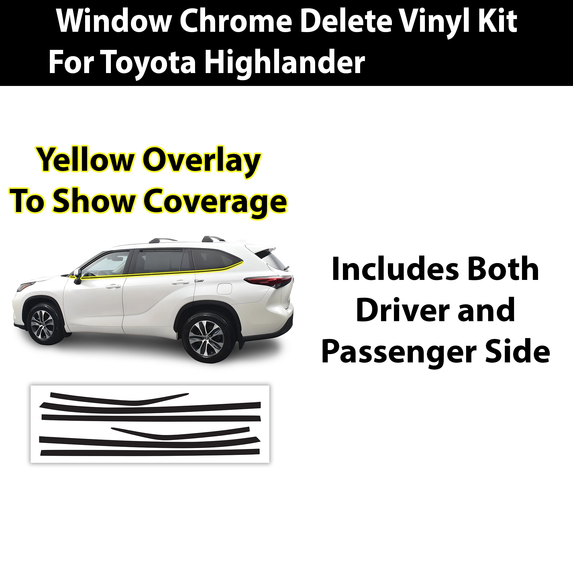 Vinyl Chrome Delete Sides Front Rear Bumper Trim Blackout Decal Stickers Overlay Film Fits Toyota Highlander 2020 - 2025 - Bogar Tech Designs