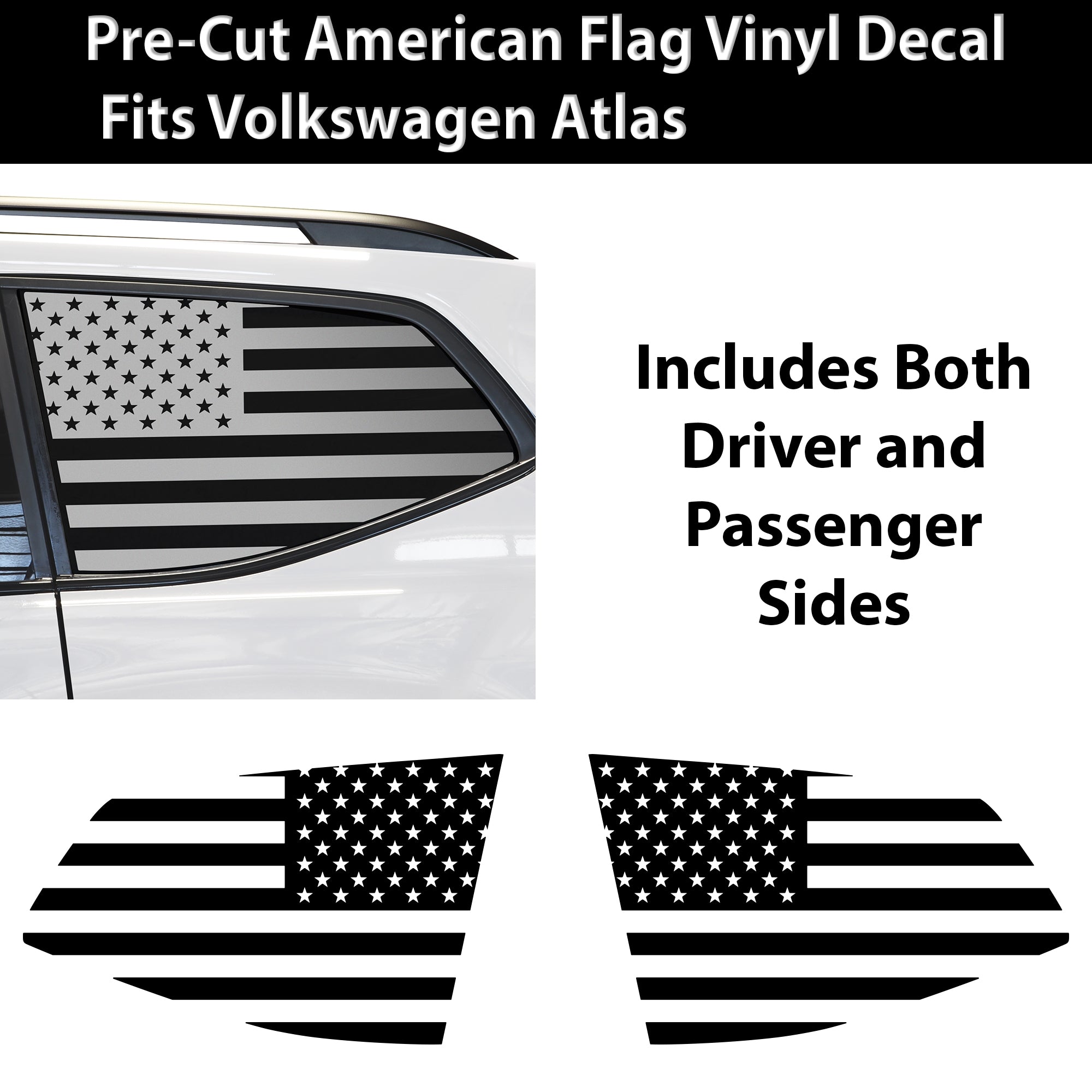 Quarter Window American Flag Vinyl Decal Stickers Fits Volkswagen Atlas 2018 - 2025 - Bogar Tech Designs