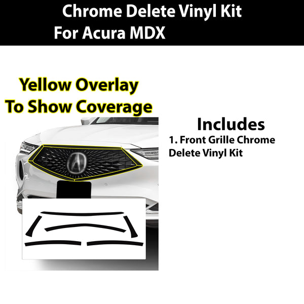 Vinyl Chrome Delete Grille Side Window Rear Blackout Decal Stickers Overlay Film Fits Acura MDX 2022-2025