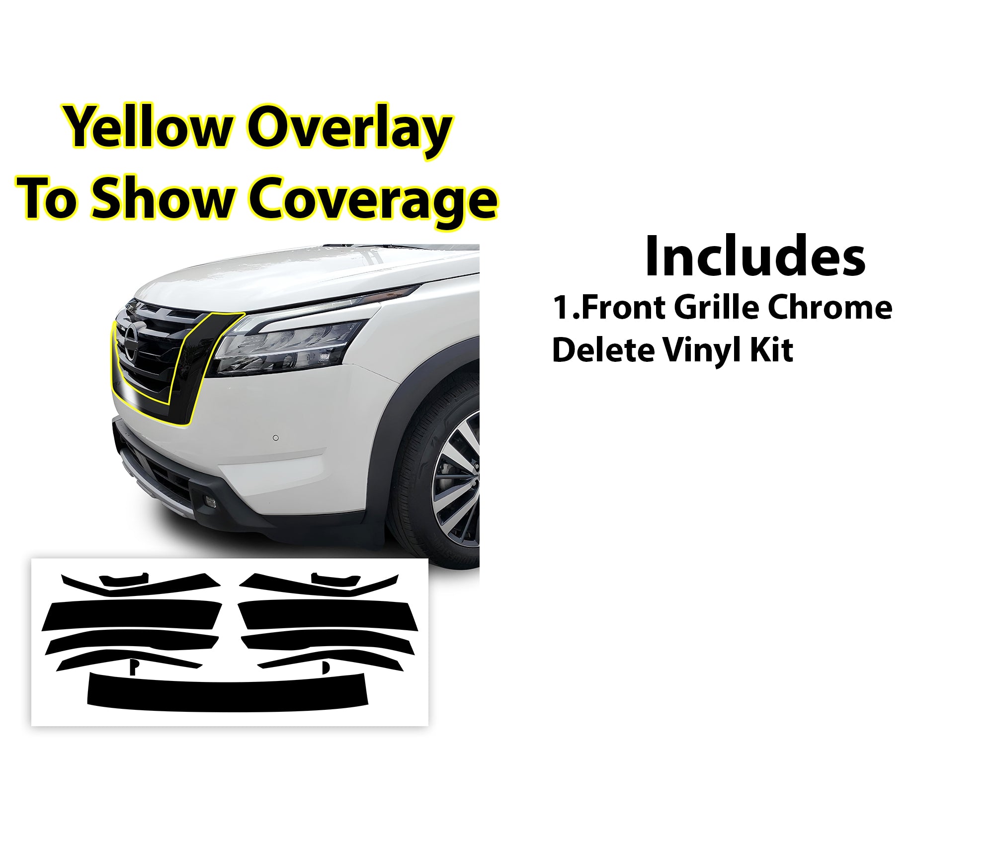 Vinyl Chrome Delete Wheel Sides Front Bumper Trim Blackout Decal Stickers Overlay Film Fits Nissan Pathfinder 2022 - 2025 - Bogar Tech Designs