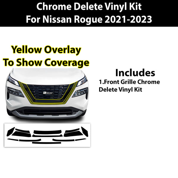 Vinyl Chrome Delete Wheel Sides Front Rear Bumper Trim Blackout Decal Stickers Overlay Film Fits Nissan Rogue 2021 - 2025 - Bogar Tech Designs