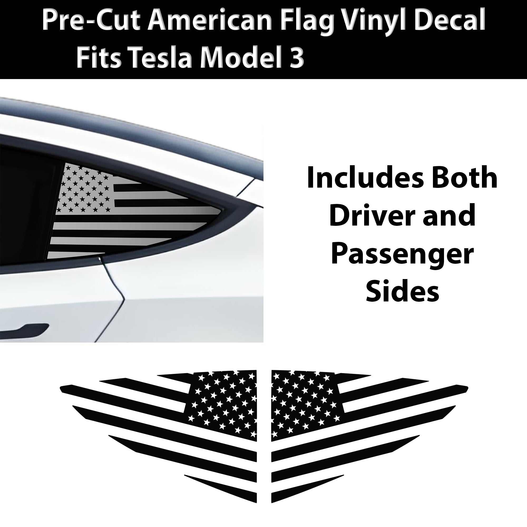 Quarter Window American Flag Vinyl Decal Stickers Fits Tesla Model 3 2023 - 2025 - Bogar Tech Designs