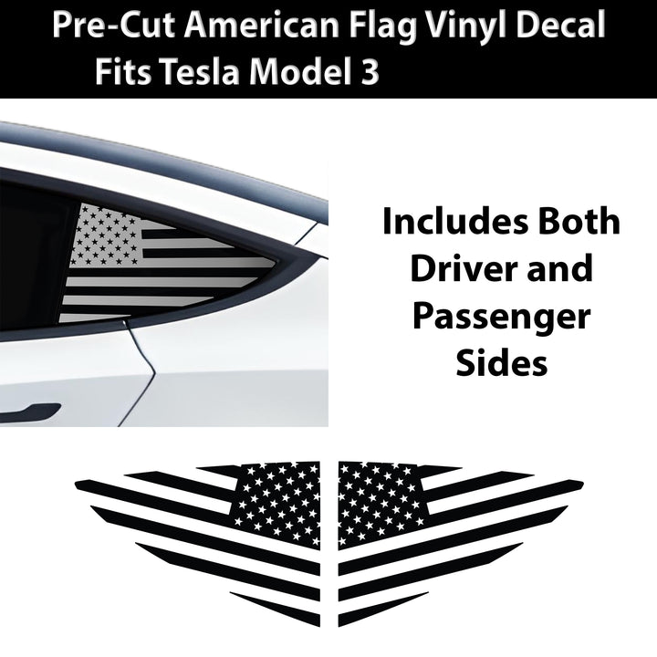 Quarter Window American Flag Vinyl Decal Stickers Fits Tesla Model 3 2023 - 2025 - Bogar Tech Designs