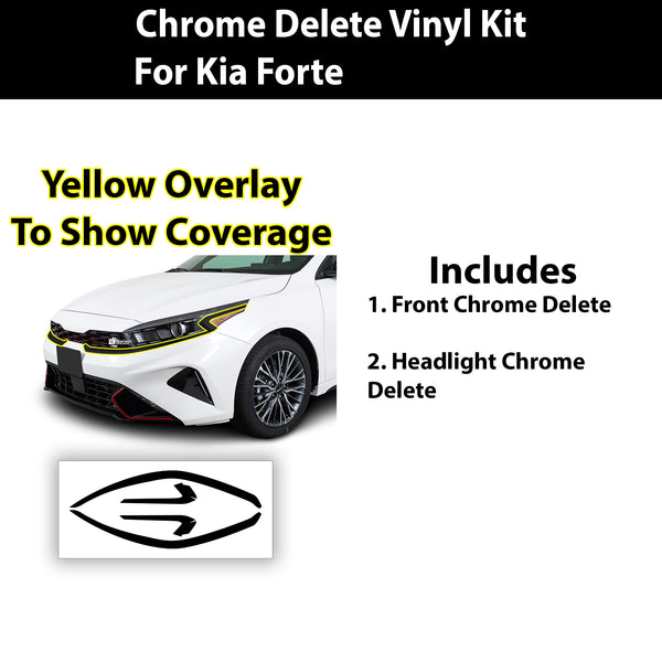 Vinyl Chrome Delete Wheel Front Bumper Grille Trim Blackout Decal Stickers Overlay Film Fits Kia Forte 2019-2024