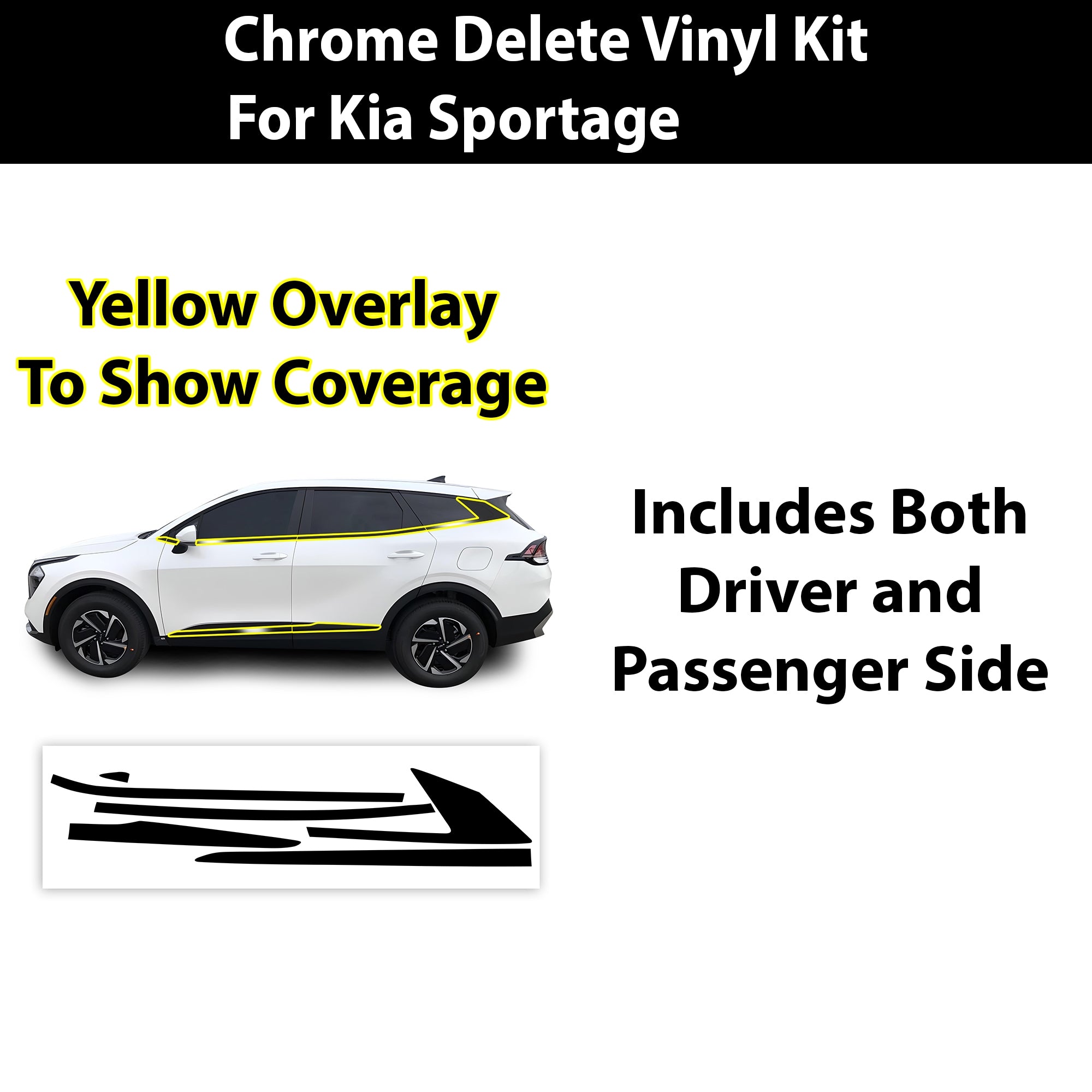 Vinyl Chrome Delete Wheel Sides Front Trim Blackout Decal Stickers Overlay Film Fits Kia Sportage 2023 - 2025 - Bogar Tech Designs