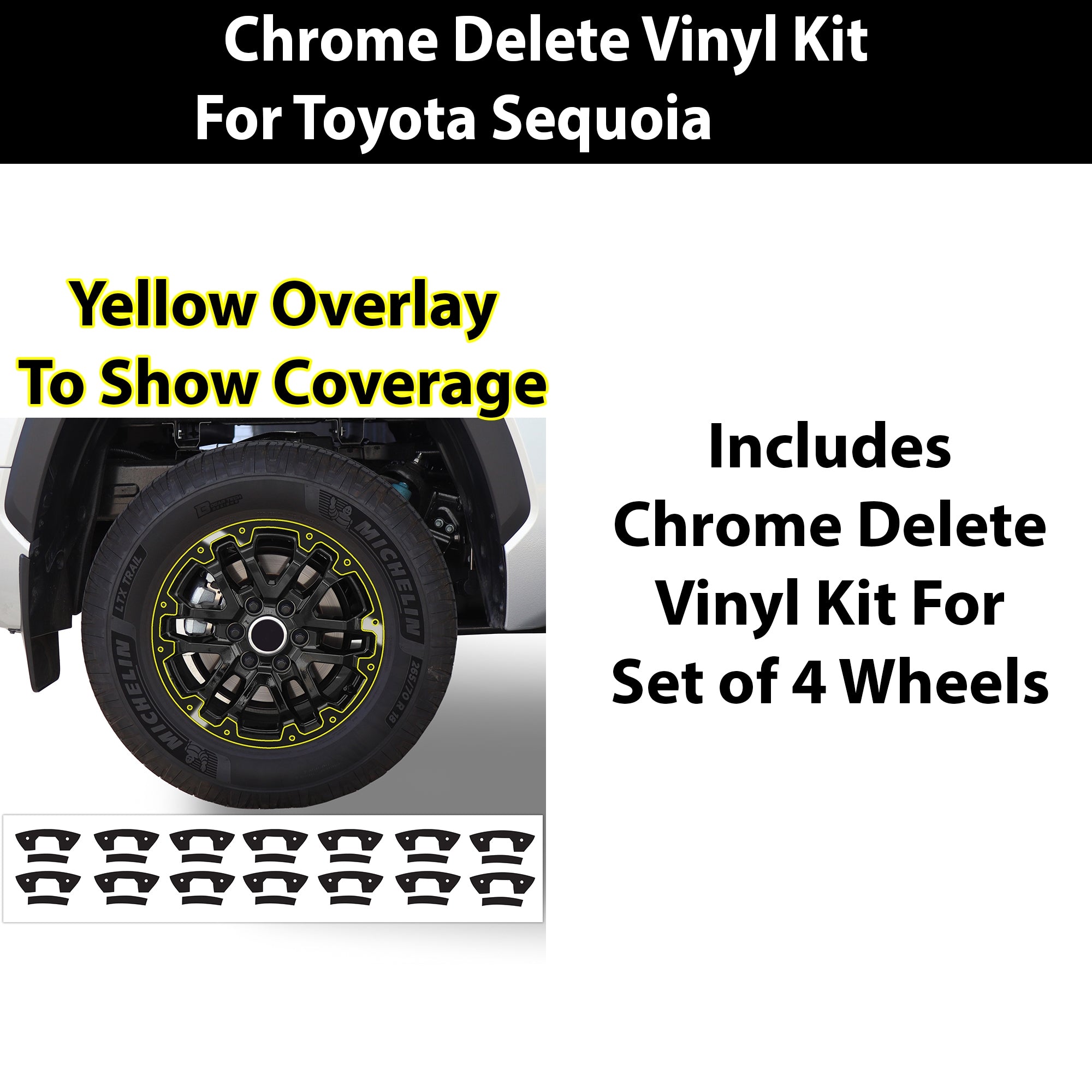 Vinyl Chrome Delete Grille Side Window Rear Wheel Blackout Decal Stickers Overlay Film Fits Toyota Sequoia 2023 - 2025 - Bogar Tech Designs