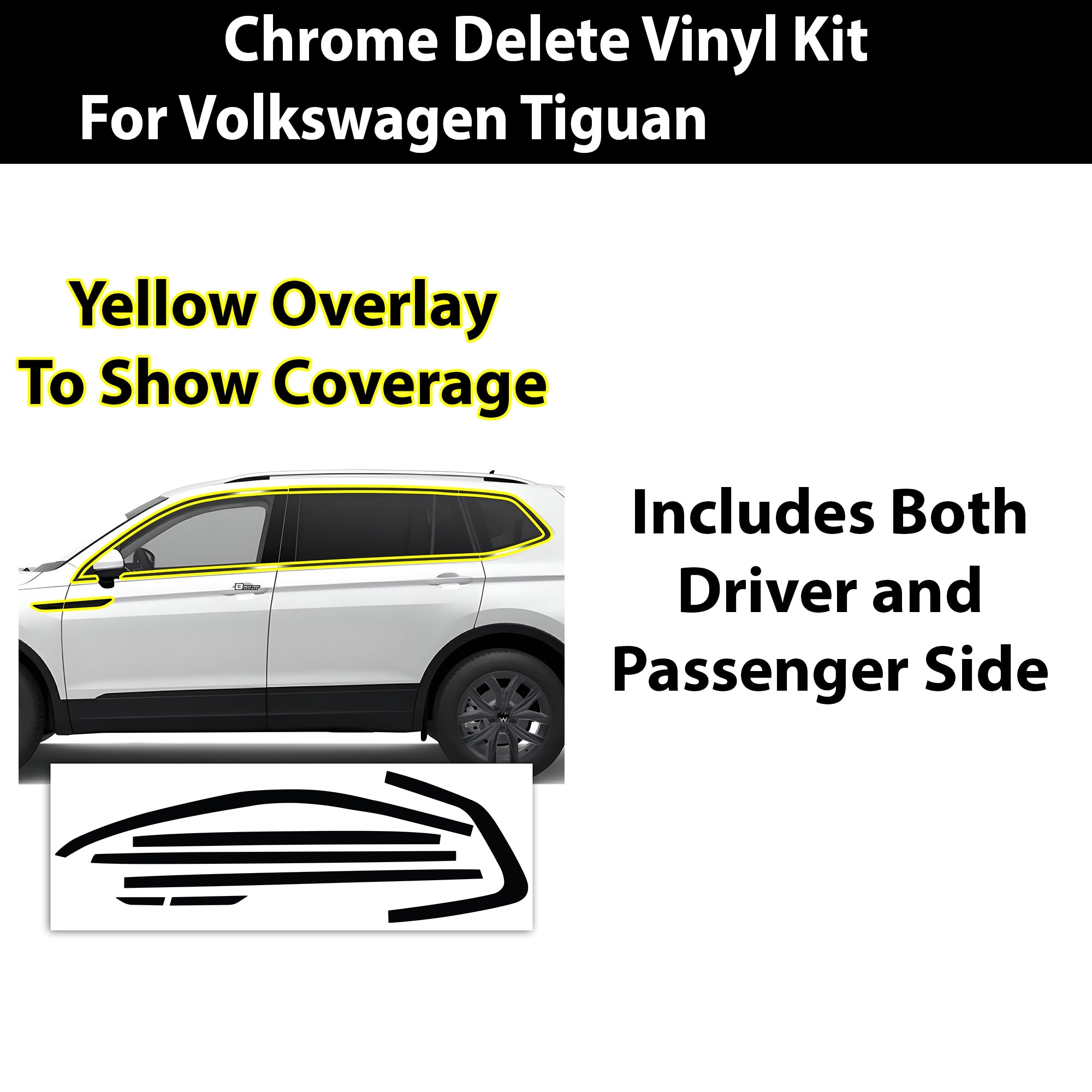 Vinyl Chrome Delete Grille Window Wheel Blackout Decal Stickers Overlay Film Fits Volkswagen Tiguan - Bogar Tech Designs