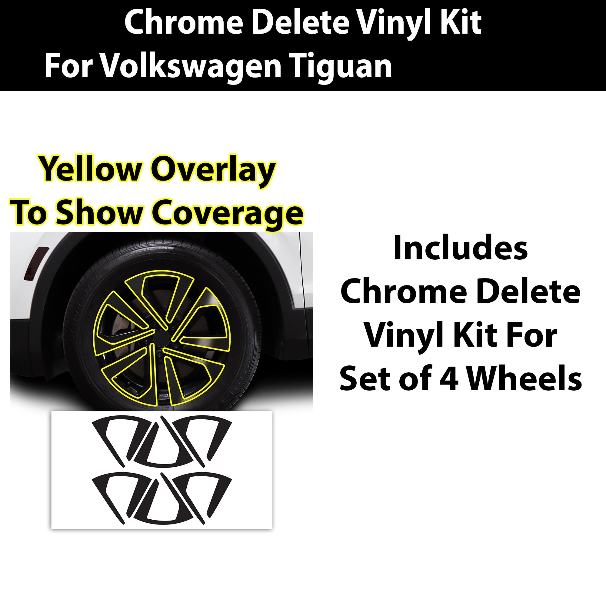 Vinyl Chrome Delete Grille Window Wheel Blackout Decal Stickers Overlay Film Fits Volkswagen Tiguan - Bogar Tech Designs