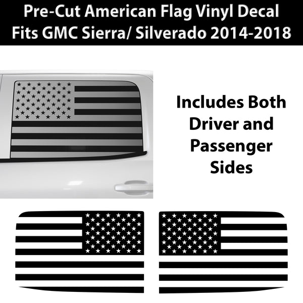 American Flag Side Window Vinyl Decal Stickers Fits Chevy Silverado GMC Sierra 2019 - 2025 - Bogar Tech Designs