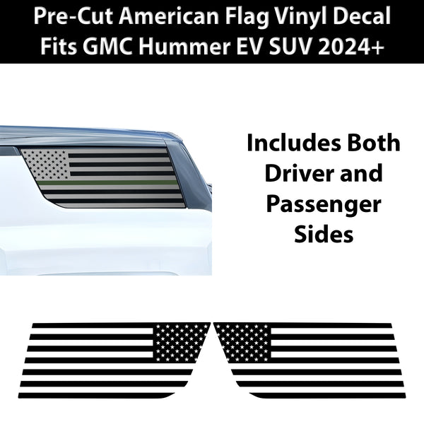 American Flag Quarter Window Decal for GMC Hummer EV SUV 2024-2026 – Precut Matte Black Vinyl