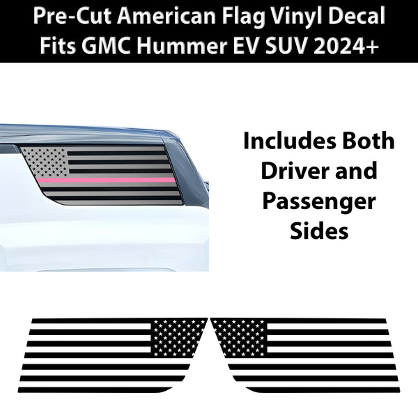 American Flag Quarter Window Decal for GMC Hummer EV SUV 2024-2026 – Precut Matte Black Vinyl