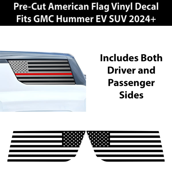 American Flag Quarter Window Decal for GMC Hummer EV SUV 2024-2026 – Precut Matte Black Vinyl