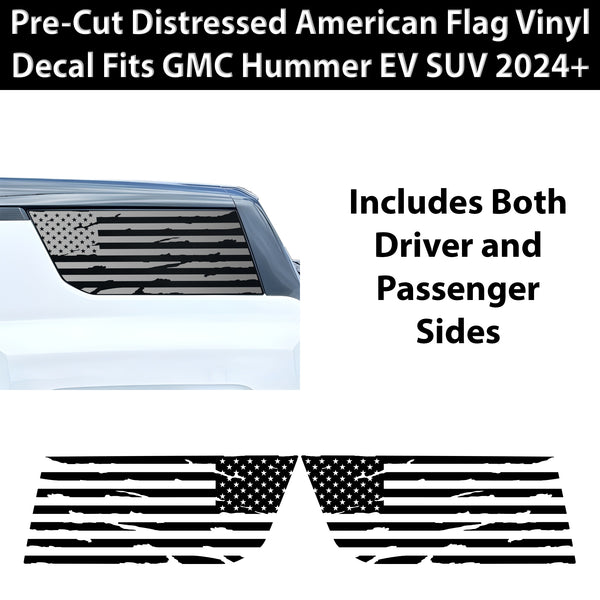 American Flag Quarter Window Decal for GMC Hummer EV SUV 2024-2026 – Precut Matte Black Vinyl