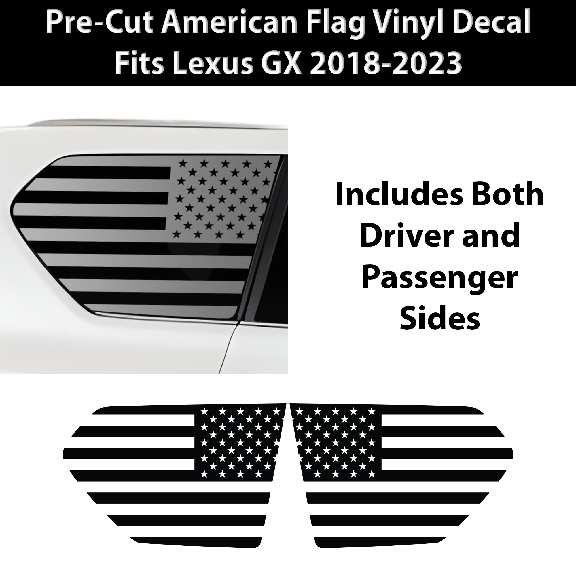 Quarter Window American Flag Vinyl Decal Stickers Fits Lexus GX 2018 - 2023 - Bogar Tech Designs