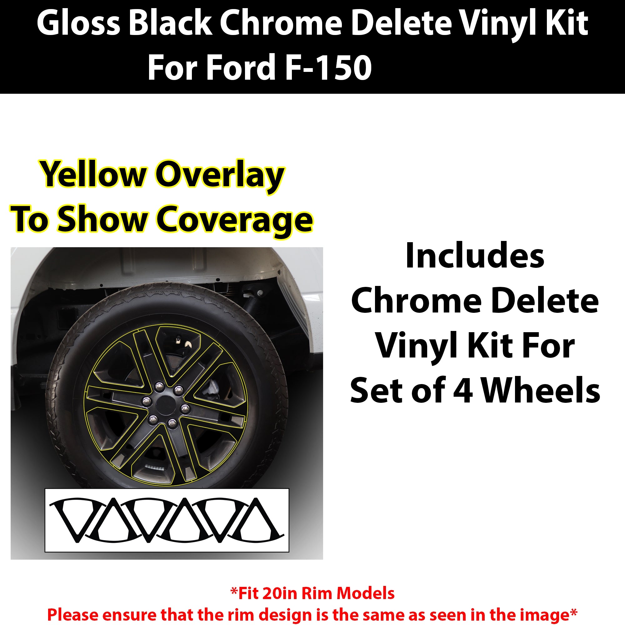 Vinyl Chrome Delete Grille Side Window Blackout Decal Stickers Overlay Film Fits Ford F - 150 2021 - 2025 - Bogar Tech Designs