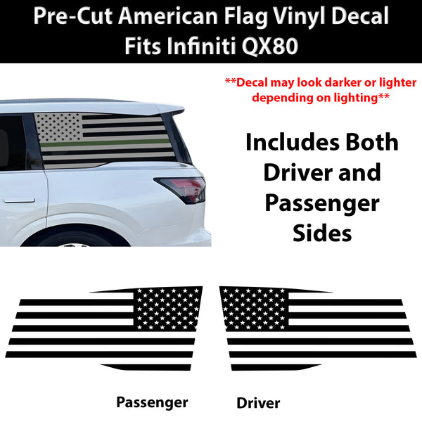 American Flag Quarter Window Decal for Infiniti QX80 2025-2027 – Precut Matte Black Vinyl