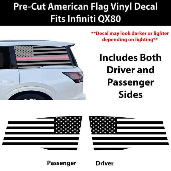 American Flag Quarter Window Decal for Infiniti QX80 2025-2027 – Precut Matte Black Vinyl