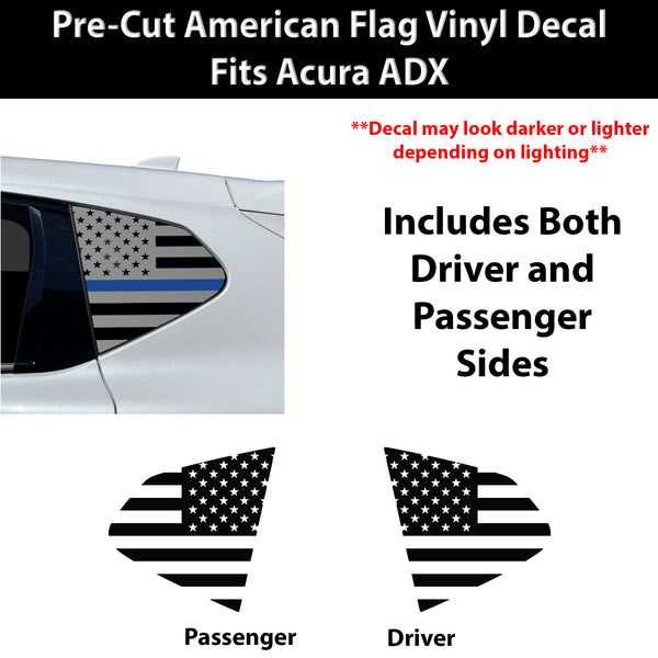 Fits Acura ADX 2025-2026 Quarter Window American Flag Vinyl Decal Stickers
