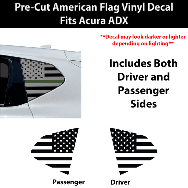 Fits Acura ADX 2025-2026 Quarter Window American Flag Vinyl Decal Stickers