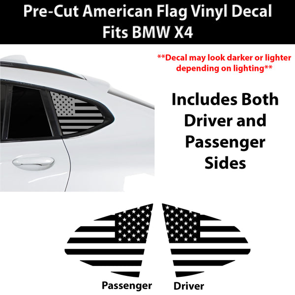 American Flag Quarter Window Decal for BMW X4 2019-2026 – Precut Matte Black Vinyl