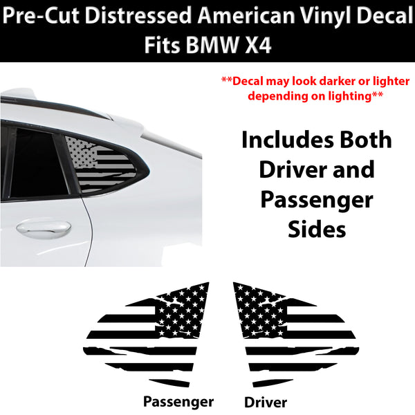 American Flag Quarter Window Decal for BMW X4 2019-2026 – Precut Matte Black Vinyl