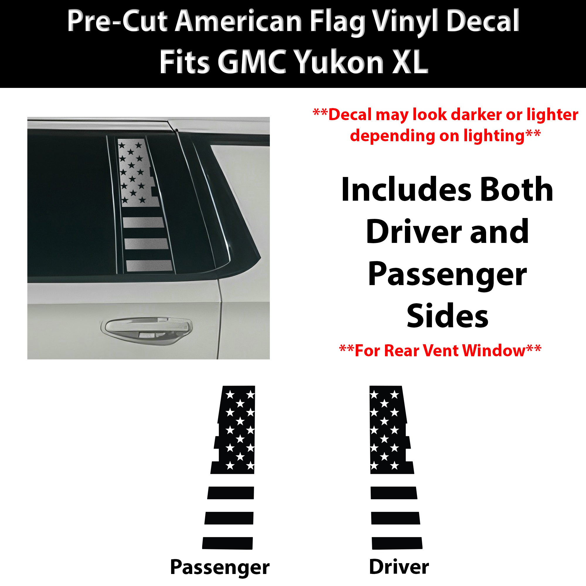 Fits GMC Yukon XL 2025-2026 Quarter Window American Flag Vinyl Decal Stickers