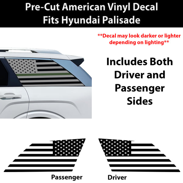 American Flag Quarter Window Decal for Hyundai Palisade 2026–2027 – Precut Matte Black Vinyl