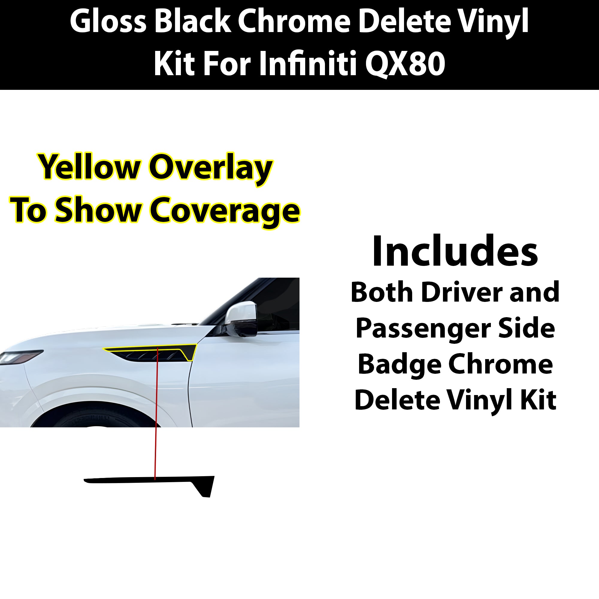 Fits Infiniti QX80 2025-2026 Blackout Chrome Delete Kit – Precut Gloss Black Vinyl Overlays Film